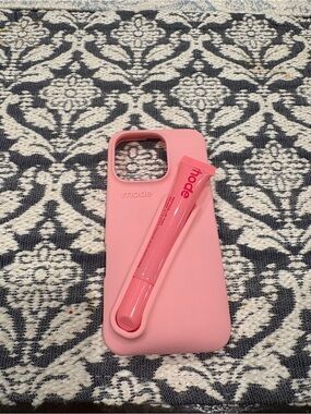 RHODE Pink Silicone Phone Case with Matching Lip Gloss Holder